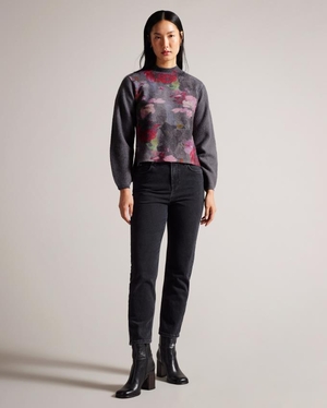 Pull Ted Baker Floral Knitted Wool Noir Femme | YIJ-35333613